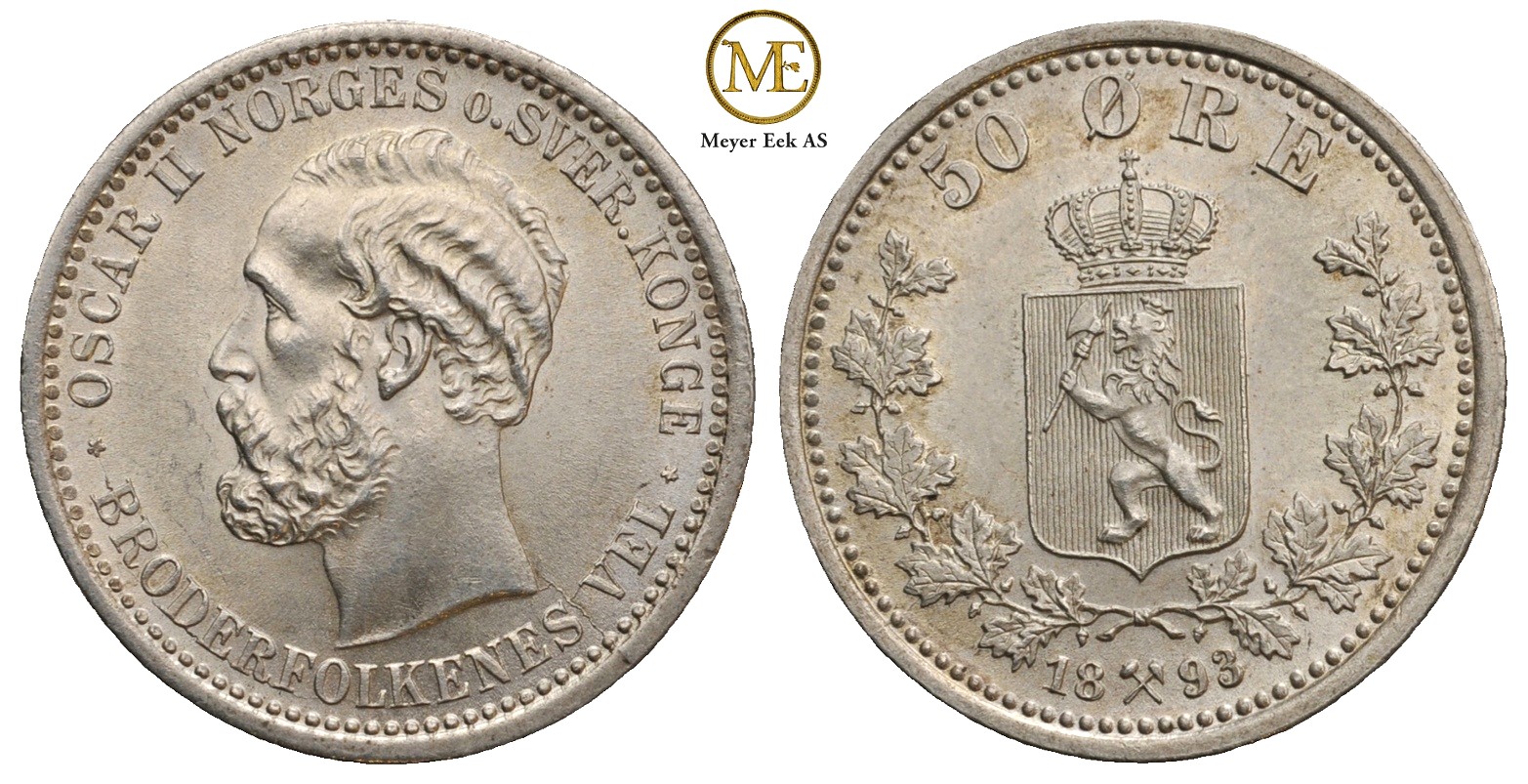 50 øre 1893 Oscar II. Kv.0