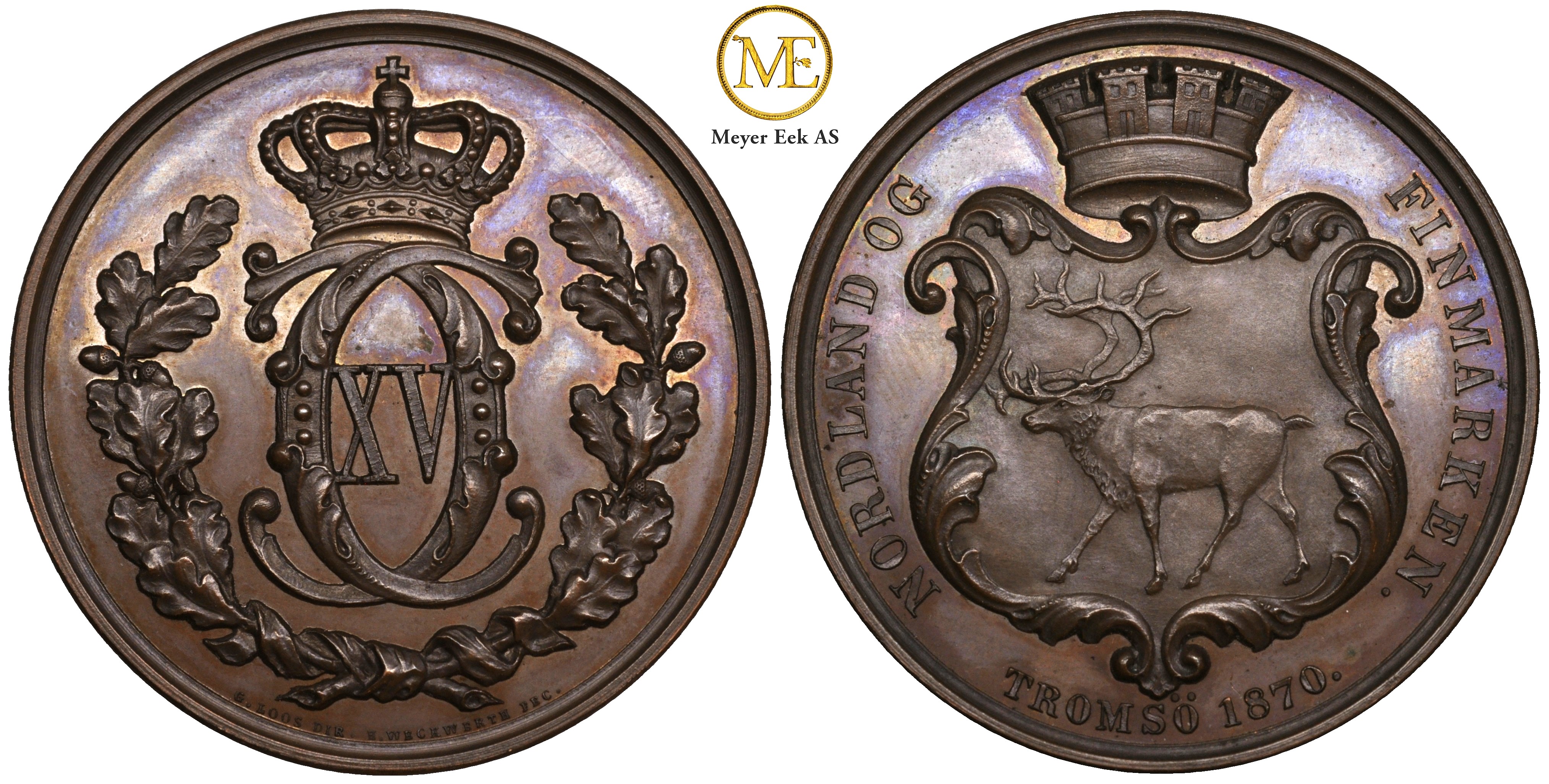 Carl XV. Industriutstillingen i Tromsø i 1870. Prismedalje. Praktfult eksemplar