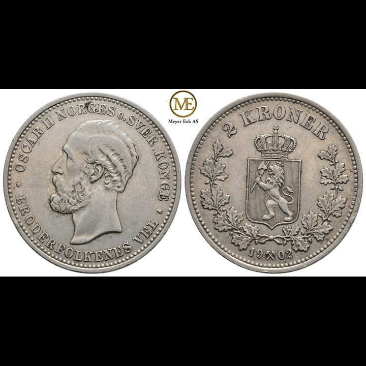 2 kroner 1902 Oscar II. Kv.1+