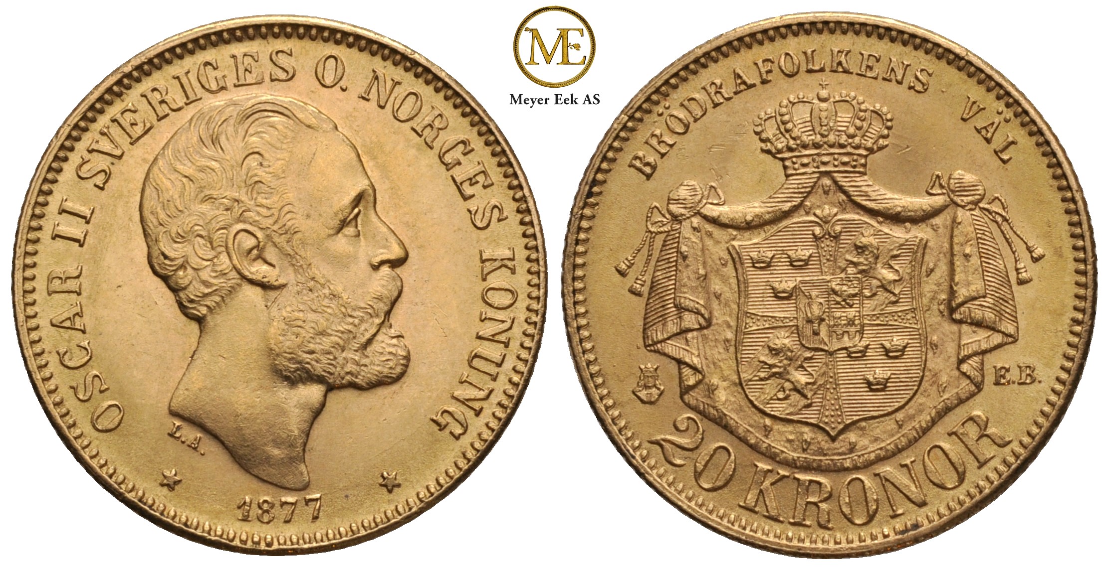 20 kronor 1877 Oscar II. Kv.0/01