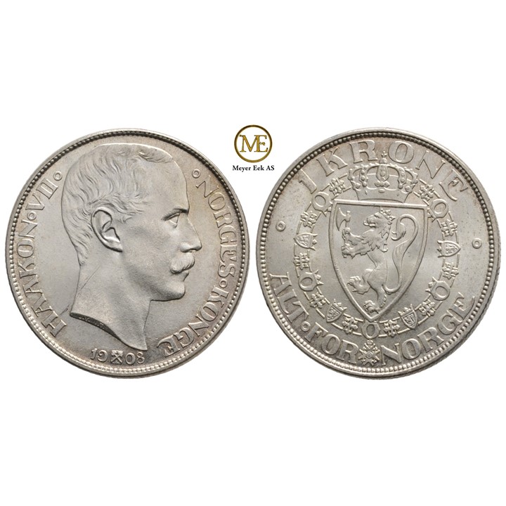 1 krone 1908 p/p Haakon VII. Kv.0