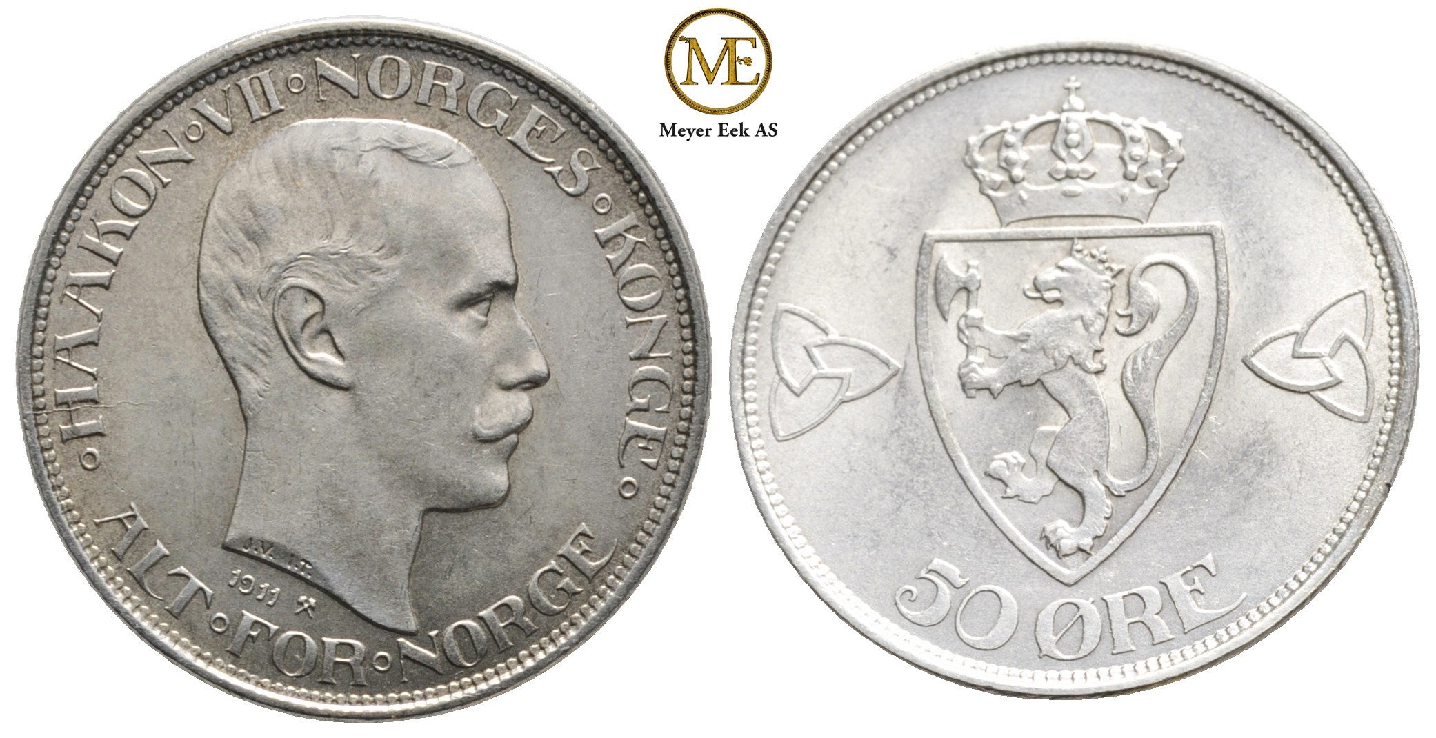 50 øre 1911 Haakon VII. Praktfull mynt i Kv.0