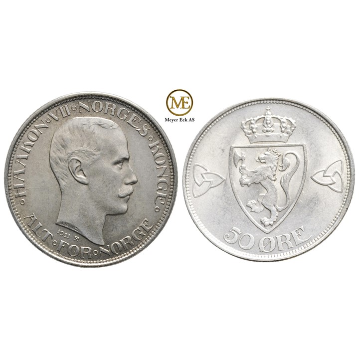 50 øre 1911 Haakon VII. Praktfull mynt i Kv.0