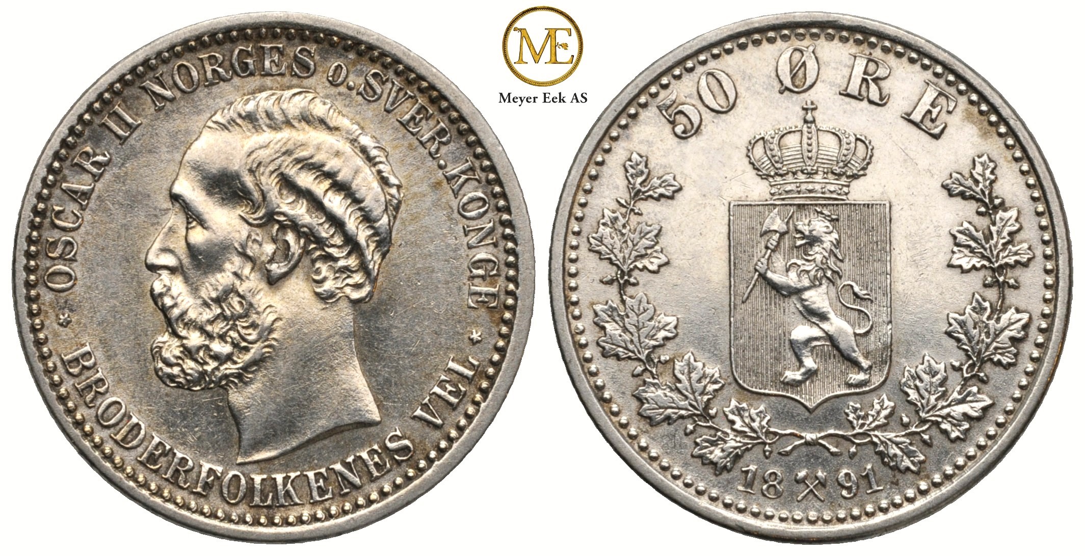 50 øre 1891 Oscar II. Kv.0/01
