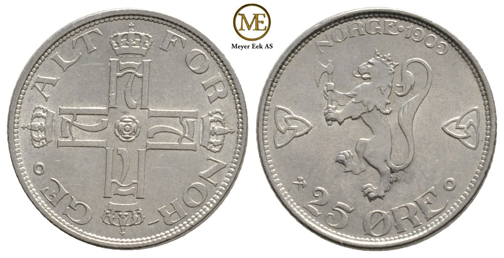 25 øre 1909 Haakon VII. Kv.0