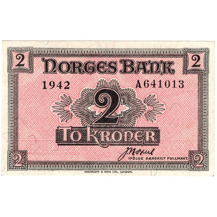 2 kroner 1942 A.641013. London utg. Kv.01