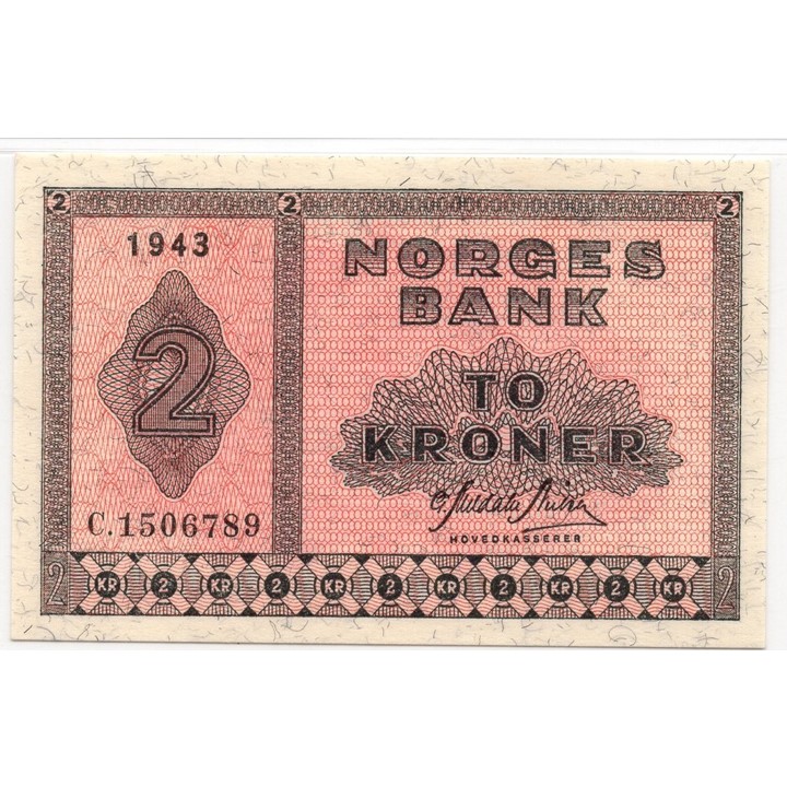 2 kroner 1943 C.1506789. 66 EPQ hos PMG