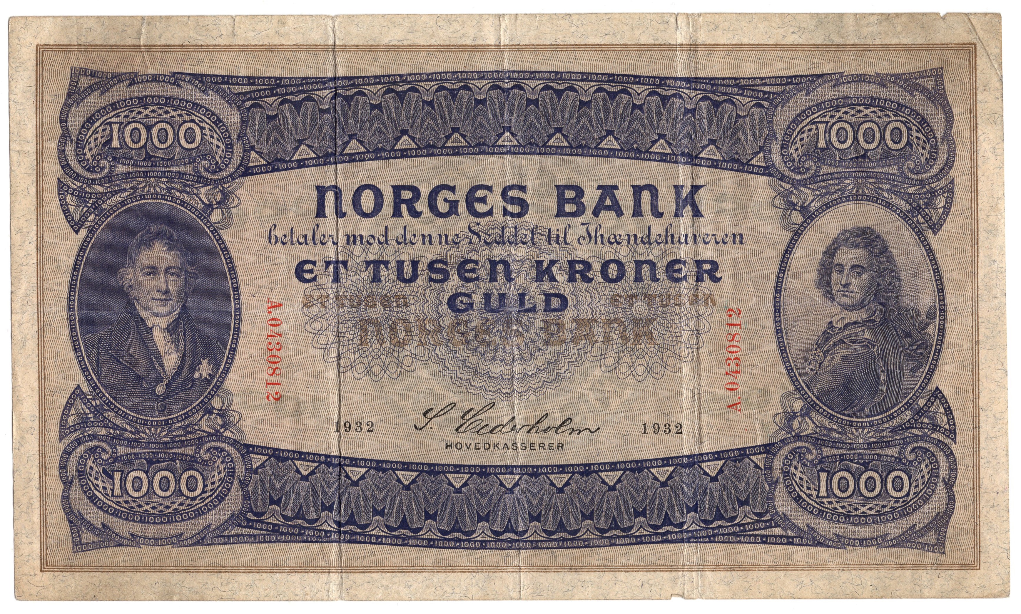 1000 kroner 1932 A.0430812. Kv.1/1-