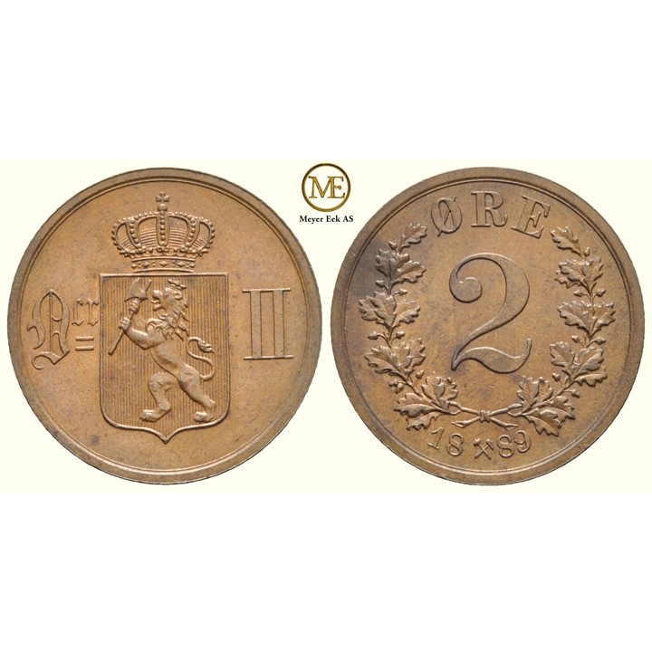 2 øre 1889 Oscar II. Kv.0/01