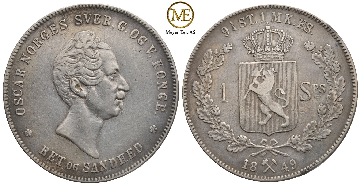 Speciedaler 1849 Oscar I. Kv.1+