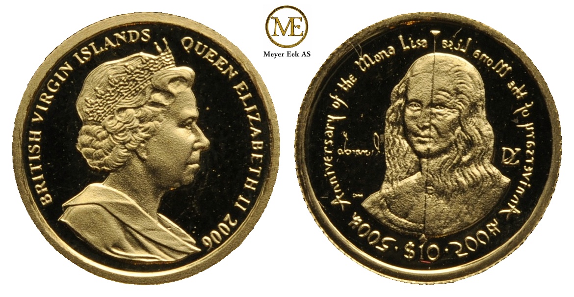 10 dollar 2006 British Virgin Islands. Mona Lisa. 1,24 gr. (999) Proof