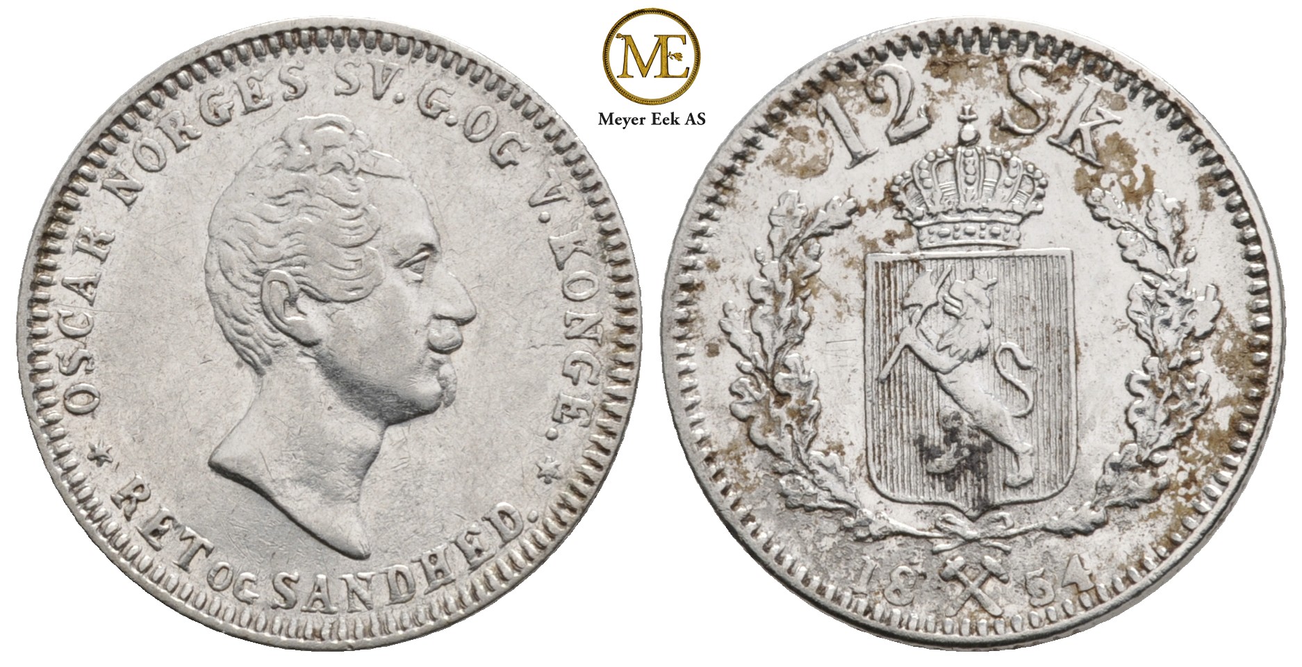 12 skilling 1854 Oscar I. Kv.1+/01