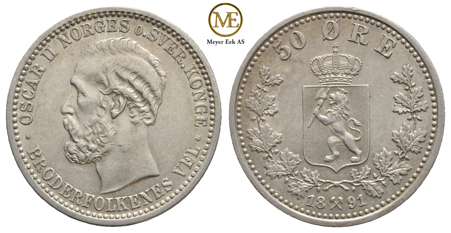 50 øre 1891 Oscar II. Kv.0/01