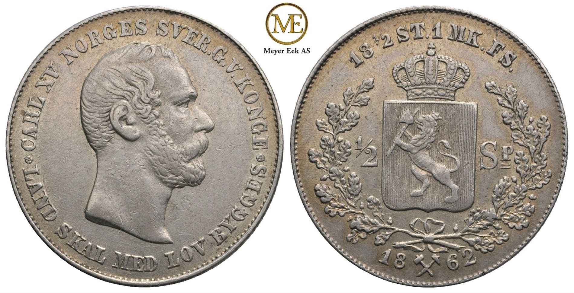 1/2 speciedaler 1862 Carl XV. Kv.1+/01