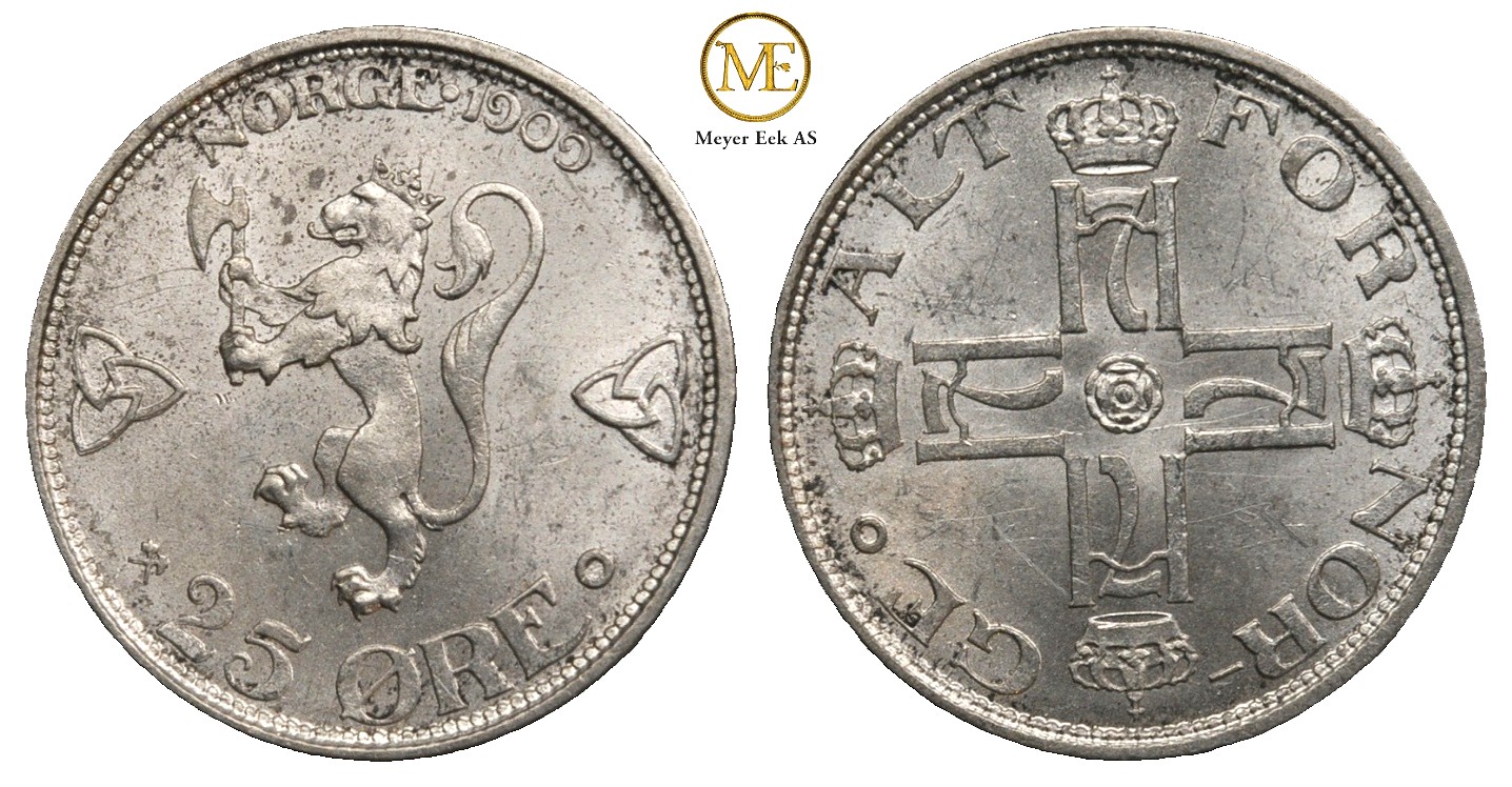 25 øre 1909 Haakon VII. Kv.0/01
