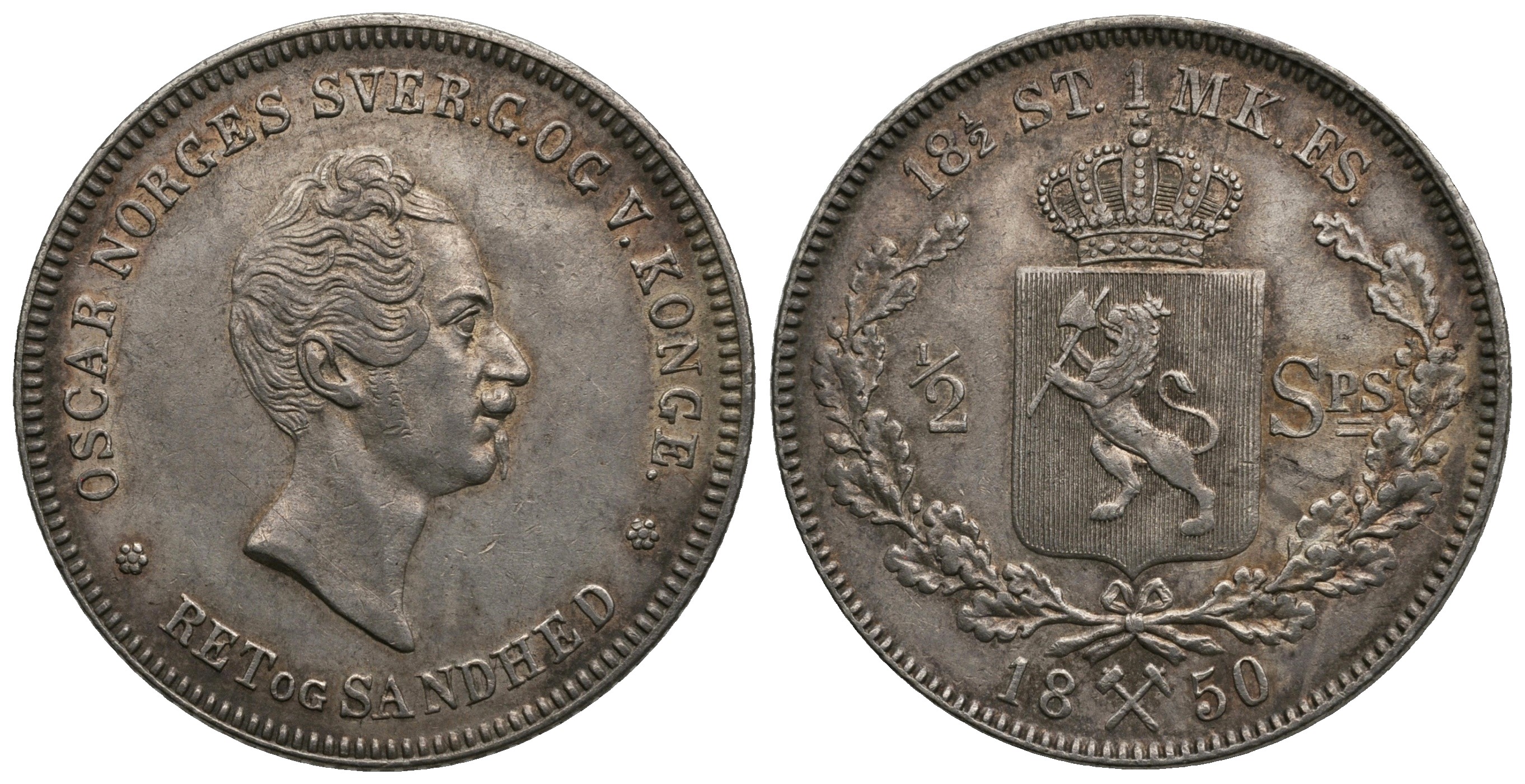 1/2 speciedaler 1850 Oscar I. Kv.01