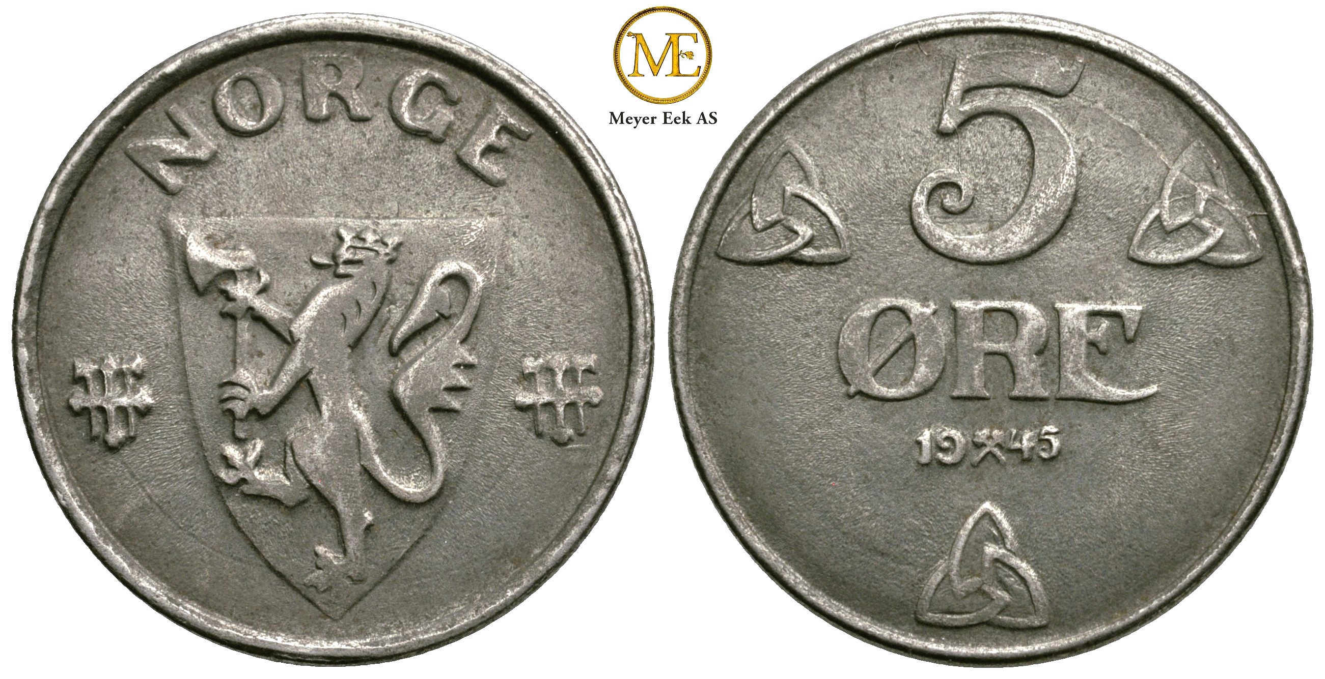 5 øre 1945 Haakon VII. Kv.01