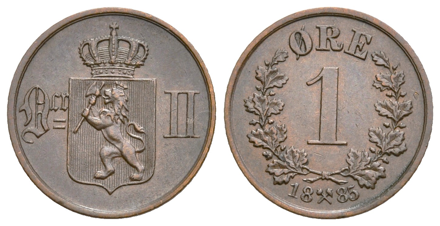 1 øre 1885 Oscar II. Kv.01