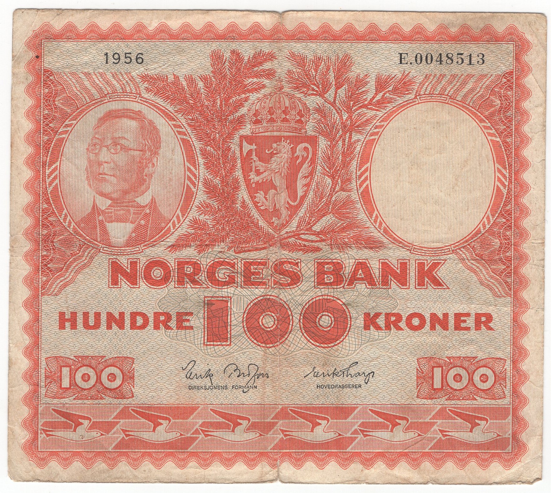 100 kroner 1956 E.0048513. Kv.1-