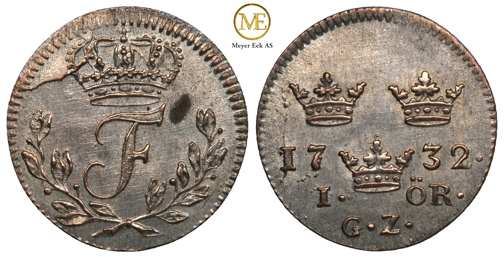 1 øre 1732 Frederik I. Kv.0/01