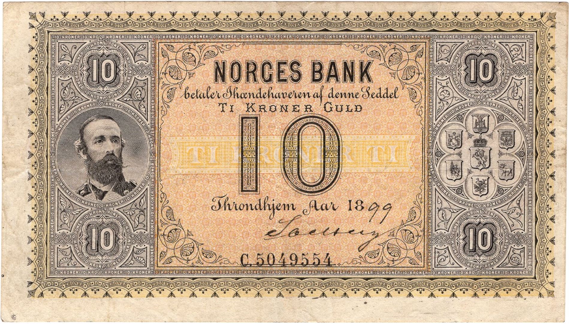 10 kroner 1899 C.5049554.  Sign. Soelberg. Kv.1+