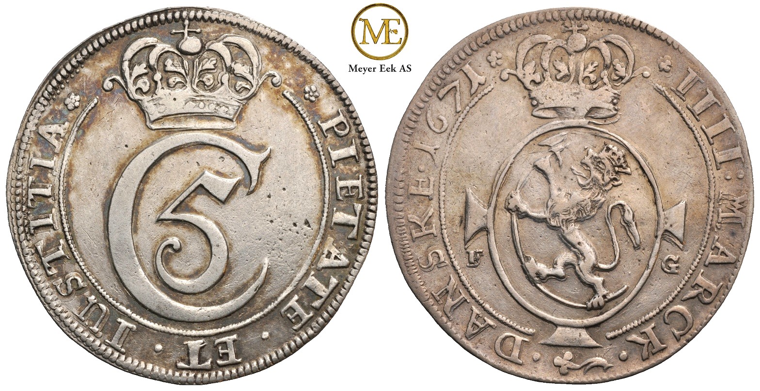 4 mark 1671 Christian V. Kv.1+/01