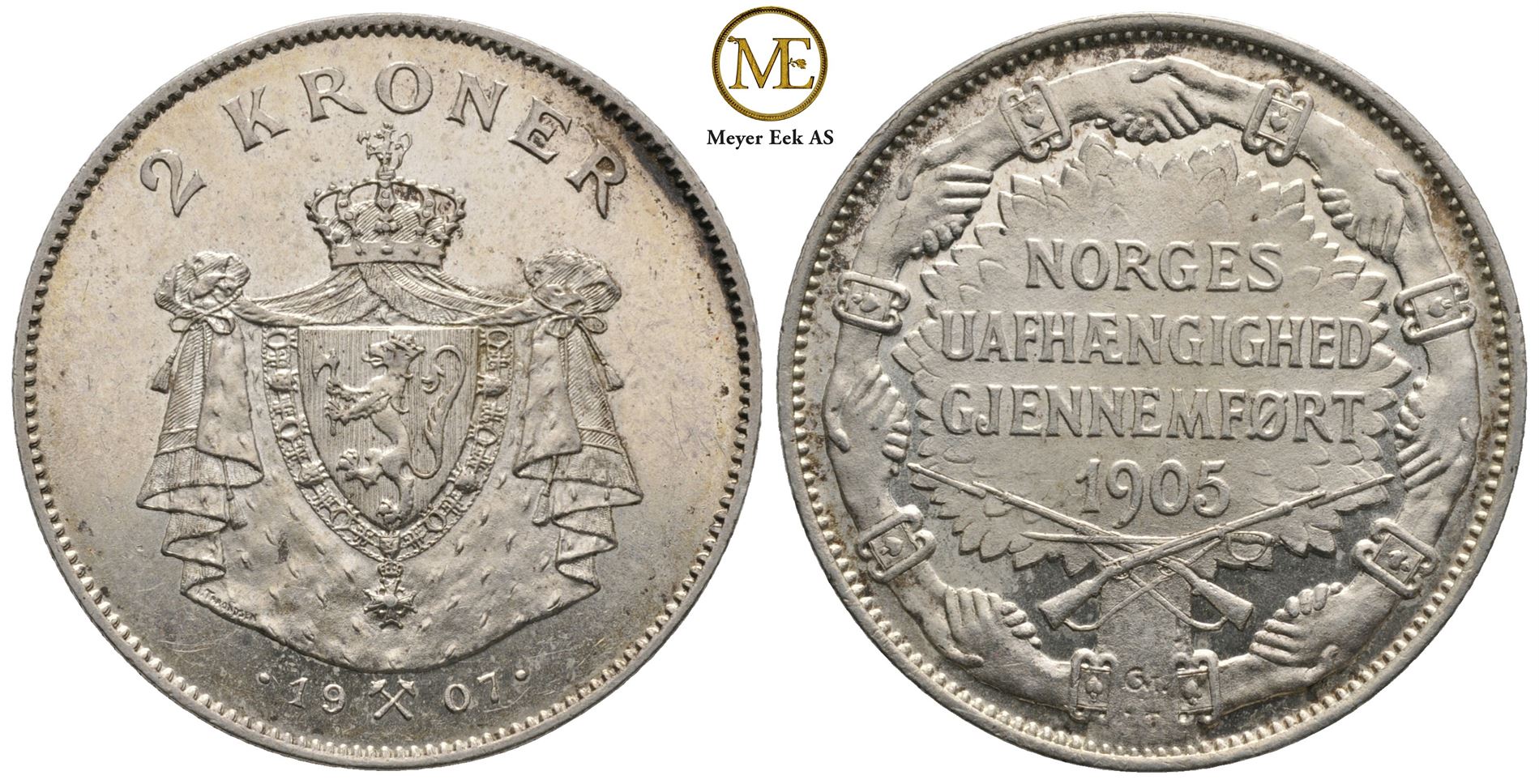 2 kroner 1907 m/gevær Haakon VII. Kv.01