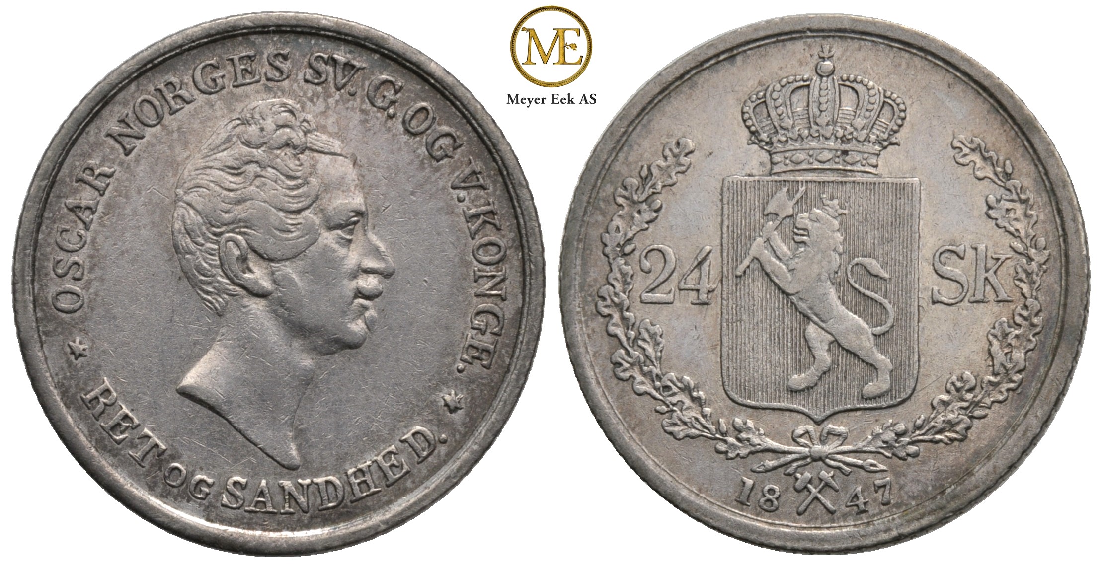 24 skilling 1847 Oscar I. Kv.1+