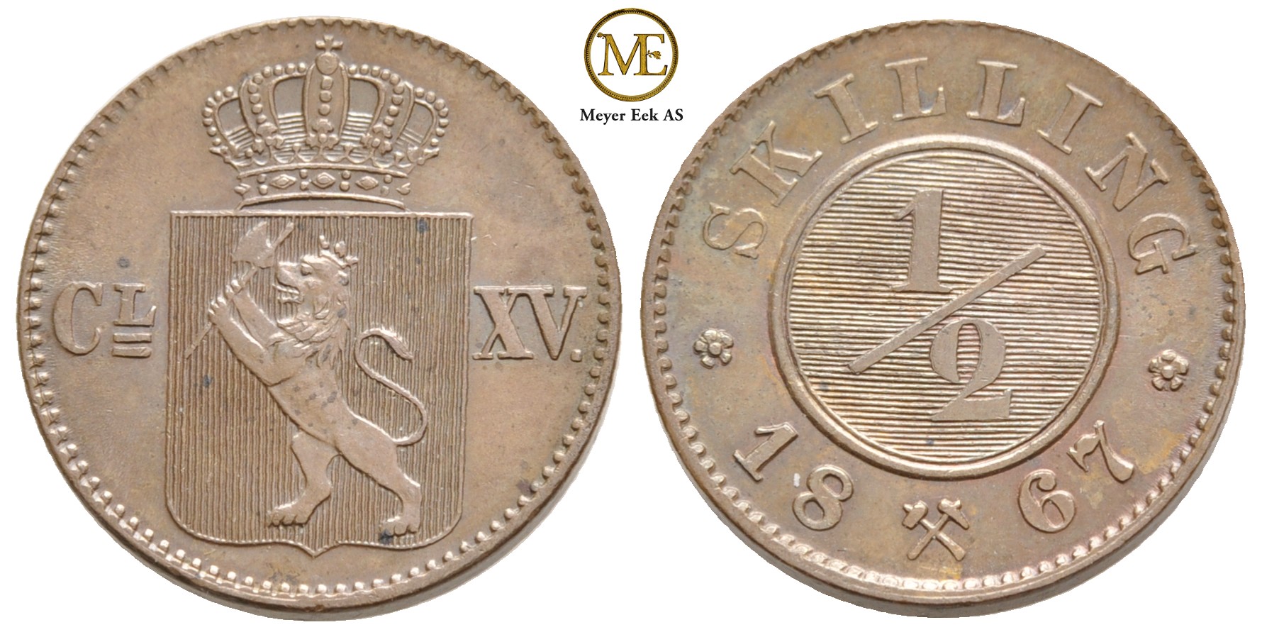 1/2 skilling 1867 Carl XV. Kv.0