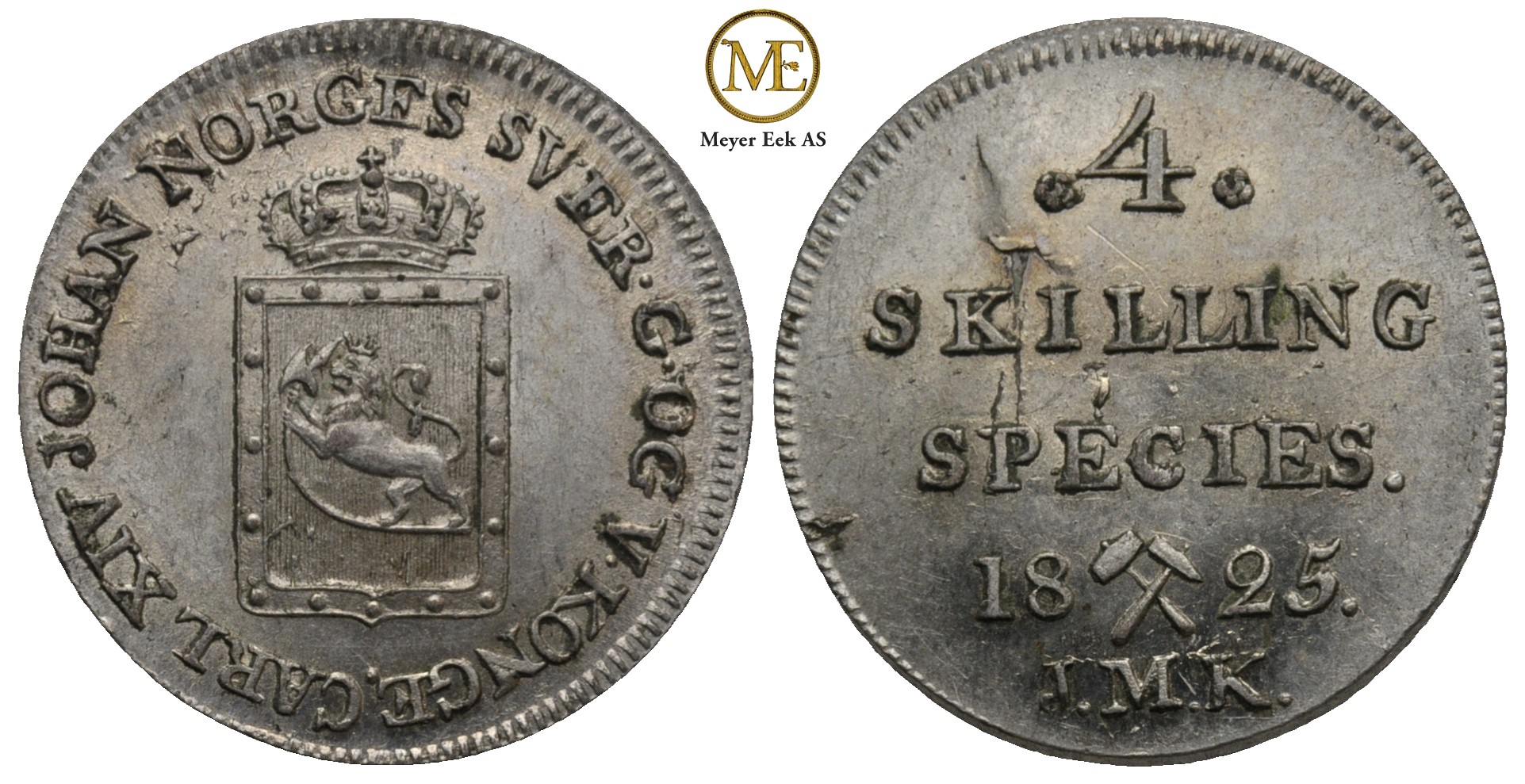 4 skilling 1825 Carl XIV Johan. Kv.0