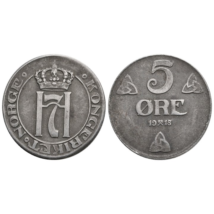 5 øre 1918/7 Haakon VII. Variant. Kv.1+