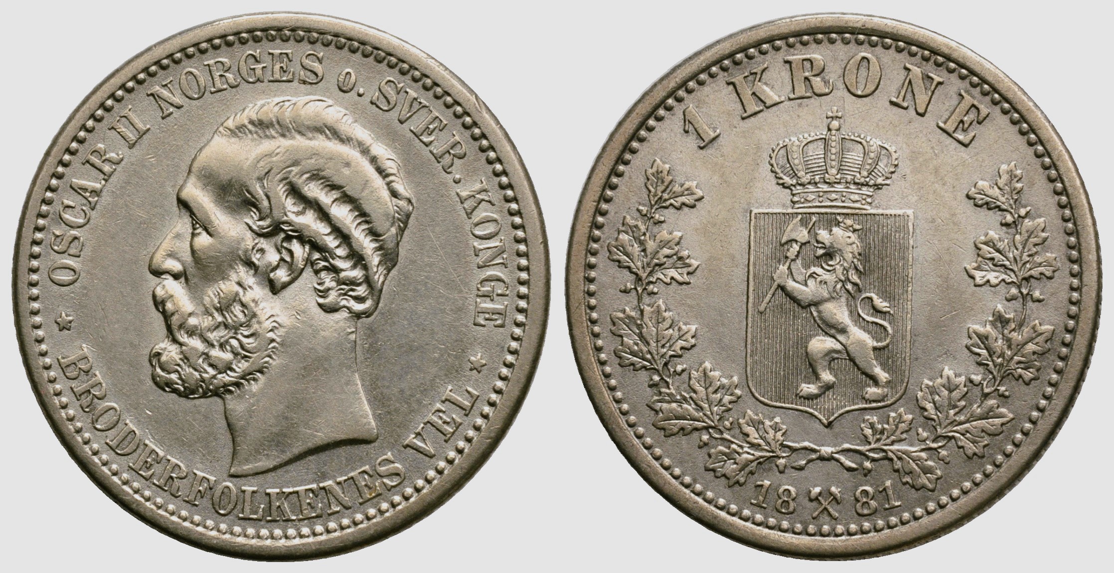 1 krone 1881 Oscar II. Kv.1+/01