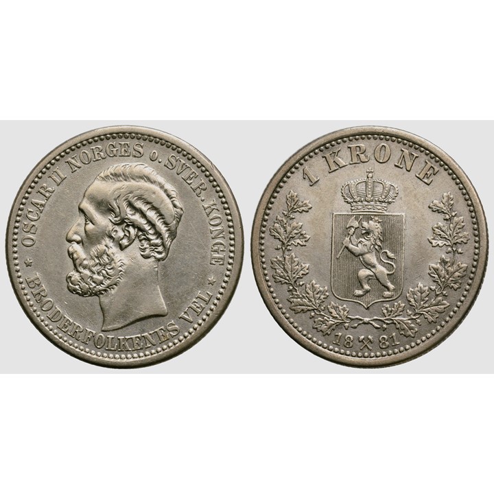 1 krone 1881 Oscar II. Kv.1+/01