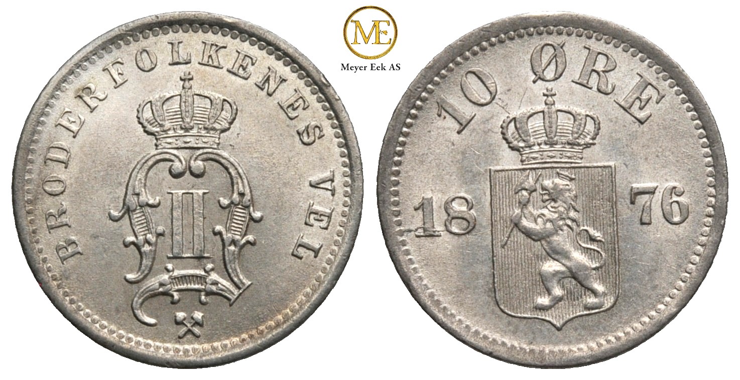 10 øre 1876 Oscar II. Kv.0/01
