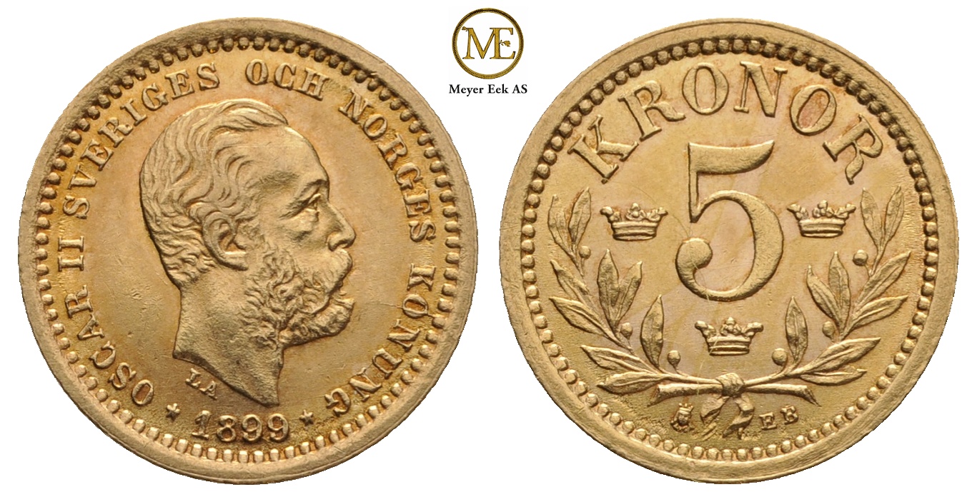 5 kronor 1899 Oscar II. Kv.0/01