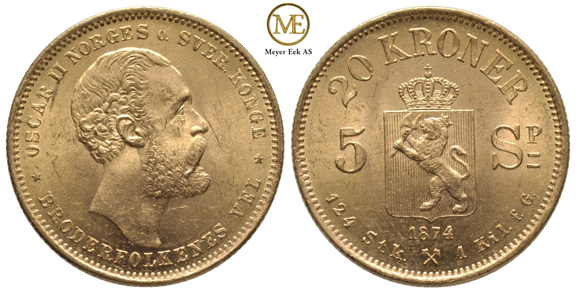 20 kroner/5 Spc. 1874 Oscar II. Kv.0/01
