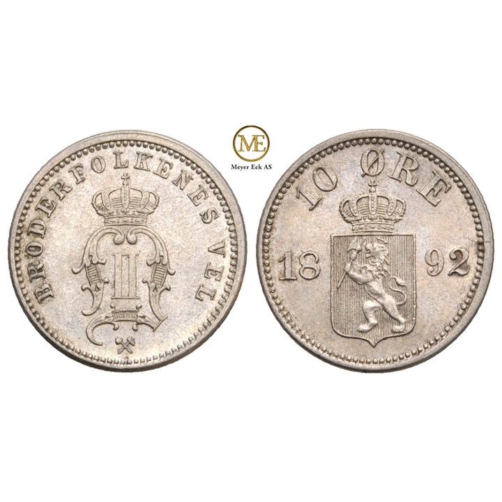 10 øre 1892 Oscar II. Kv.0