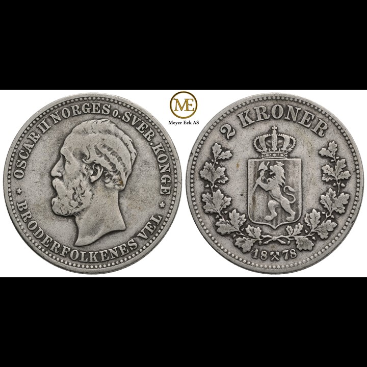 2 kroner 1878 Oscar II. Kv.1