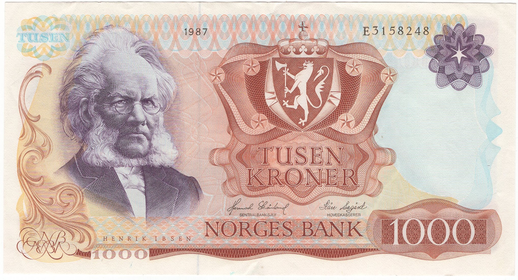 1000 kroner 1987 E.3158248. Kv.1/1+