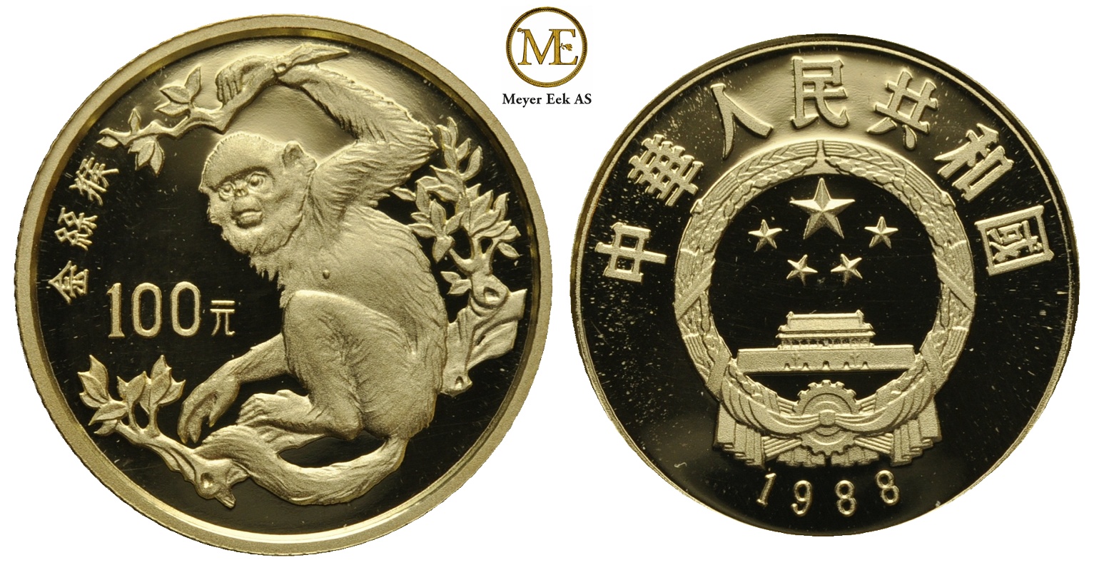CHINA 100 Yuan 1988 GOLDEN MONKEY. 8,1 gr. (917)