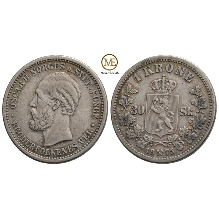 1 krone/30 sk. 1875 Oscar II. Kv.1+