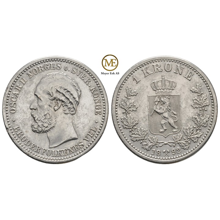 1 krone 1892 Oscar II. Kv. God 01