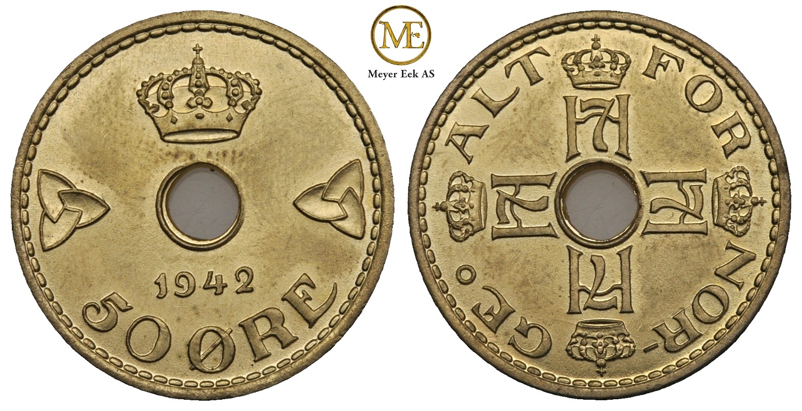 50 øre 1942 Haakon VII. London utgaven. Kv.0