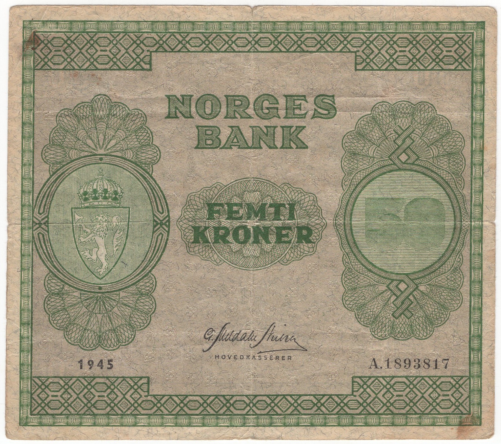 50 kroner 1945 A.1893817. Kv1/1-