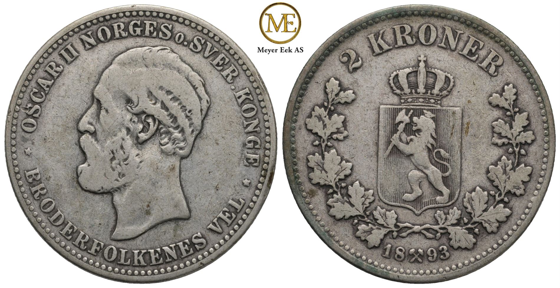2 kroner 1893 Oscar II. Kv.1
