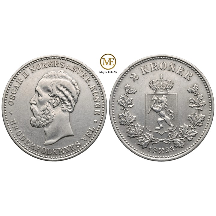 2 kroner 1893 Oscar II. Kv.1+/01