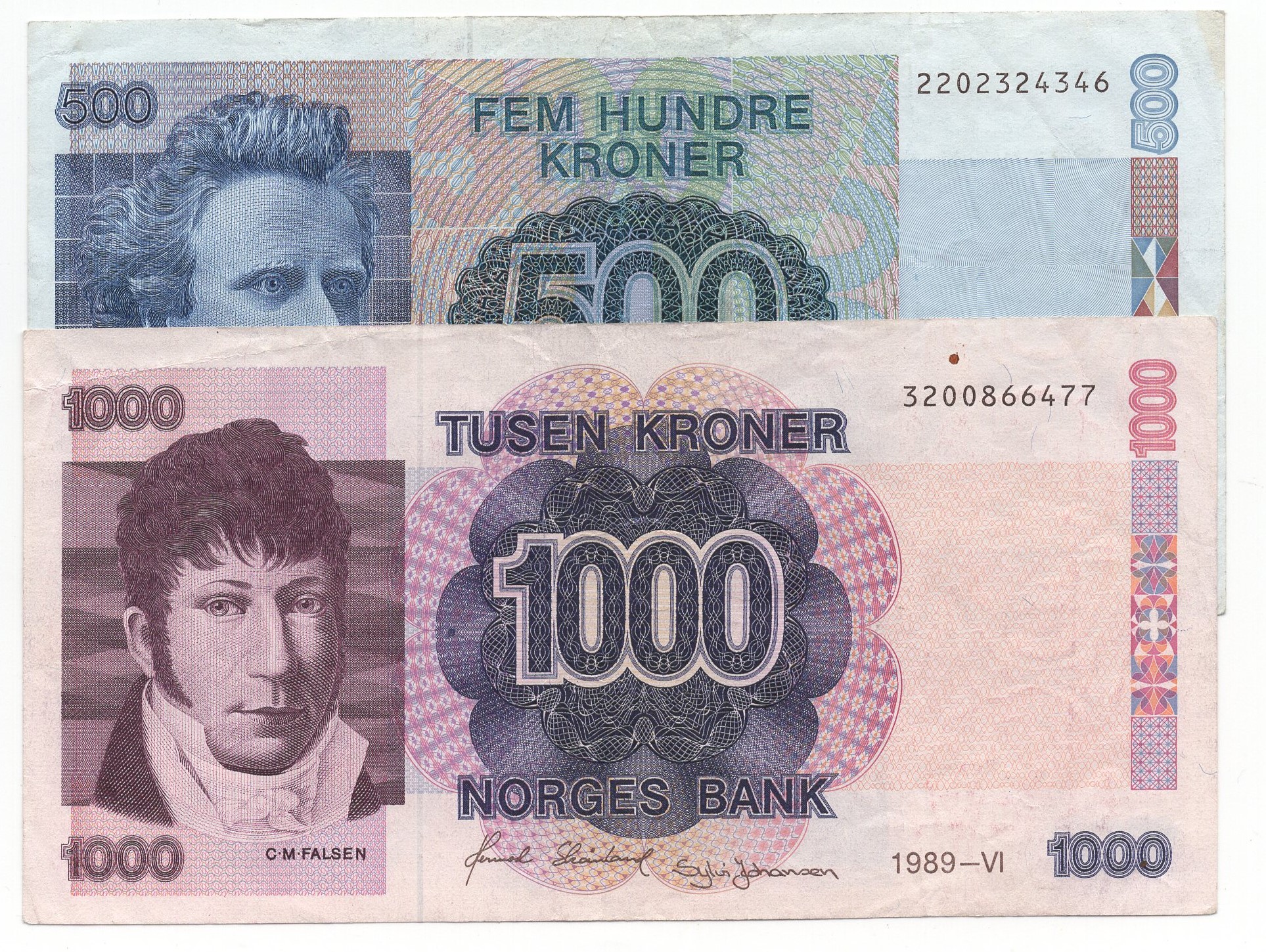 1000 og 500 kroner 6 utgaver. VK