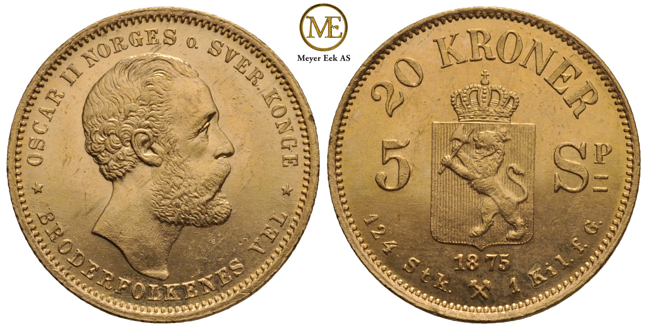20 kroner/5 Spc. 1875 Oscar II. Kv.0/01