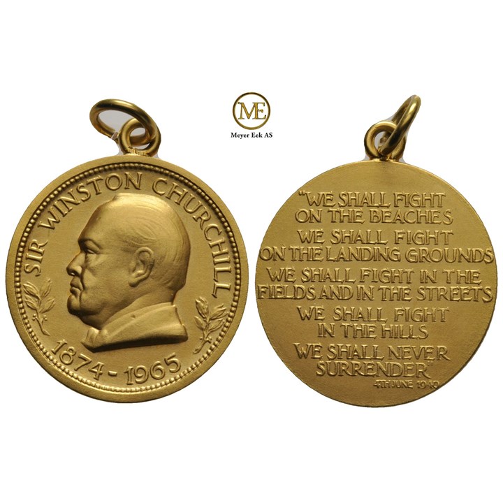 Minnemedalje av Sir. Winston Churchill. 1874 - 1965. 9 karat gull. Kv.0