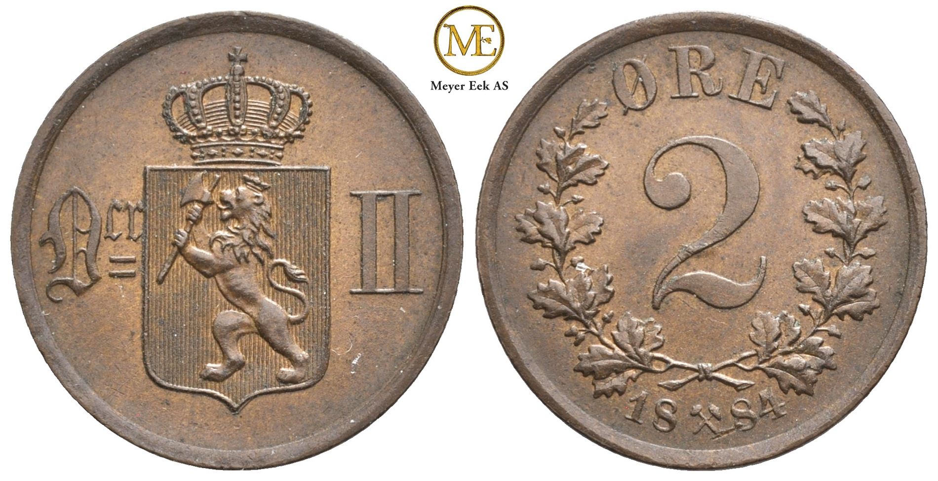 2 øre 1884 Oscar II. Kv.0/01